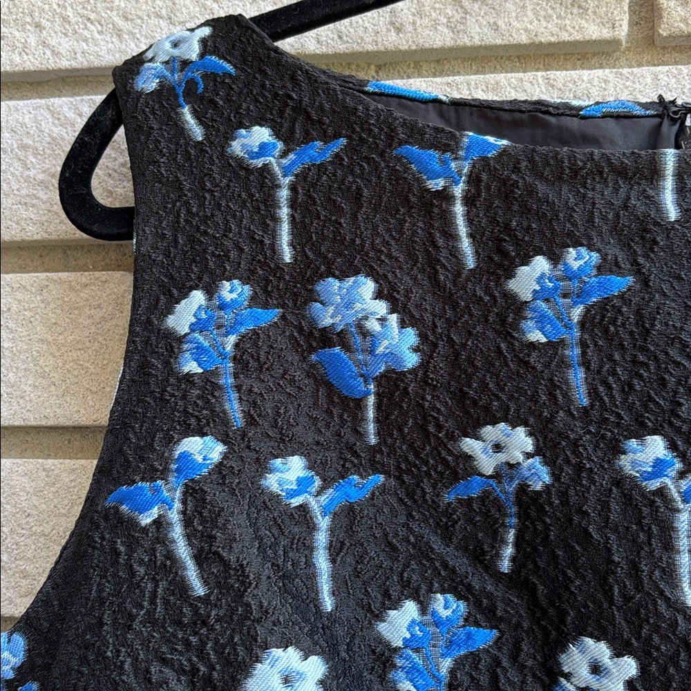 eShakti Black Mini Dress with Blue Floral Embroidery - Picture 6 of 11